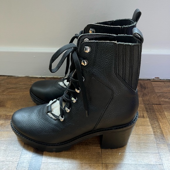 Marc Fisher black leather boots with shearling - Picture 2 of 3